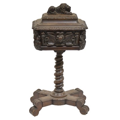 Lot 444 - Victorian carved oak teapoy