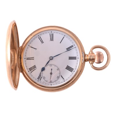 Lot 1103 - A 9 carat yellow gold full hunter pocket watch.