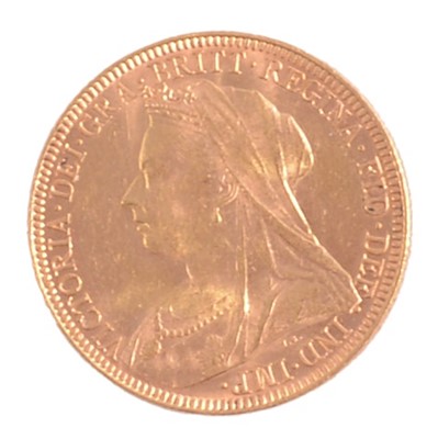 Lot 273 - A Gold Full Sovereign Coin, Victoria Veiled Head 1897, Melbourne Mint.