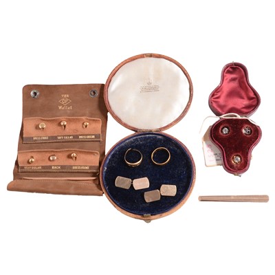 Lot 378 - Tie bar, cufflinks, dress studs, two rings