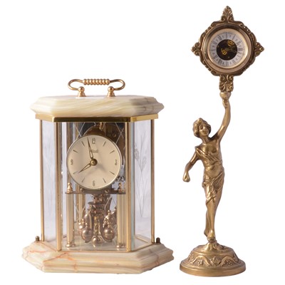 Lot 158 - Onyx cased clock, French spelter mounted clock and others
