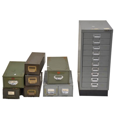 Lot 448 - Bisley 10-drawer steel chest of drawers, and other small filing drawers