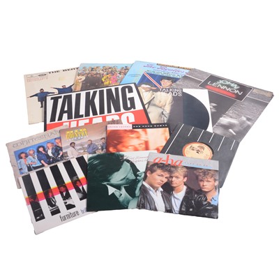 Lot 200 - Box of LP vinyl records, mostly 1980s/90s Pop, and a box of 45s