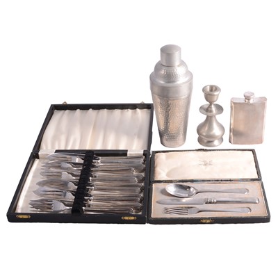 Lot 334 - Silver three-piece Christening set, Wakely & Wheeler, London 1948, and other collectables.