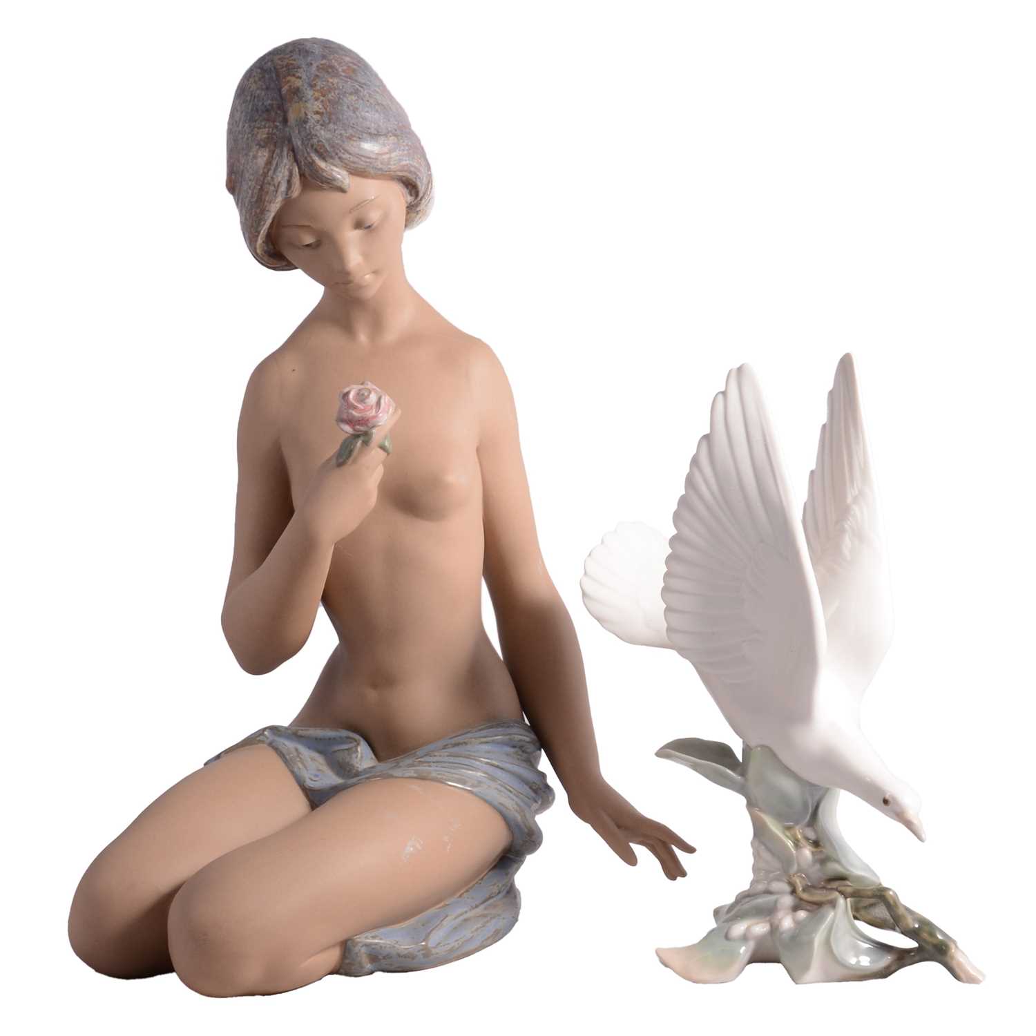 Lot 50 - Lladro porcelain model of a flower girl and another model of a dove