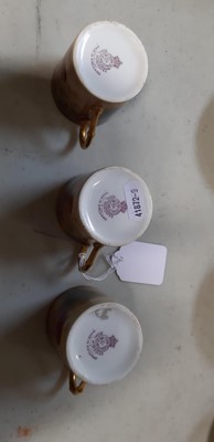Lot 29 - Set of six Royal Worcester fruit painted coffee cans and saucers, and a sugar bowl
