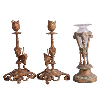 Lot 88 - Pair of Victorian gilt metal candlesticks and an epergne