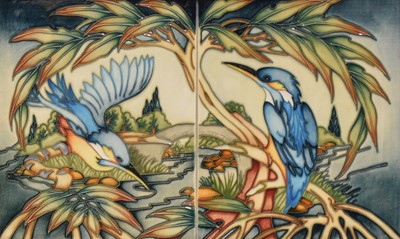 Lot 23 - Moorcroft Pottery, 'King of the Fishers' a two-tile plaque