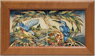 Lot 23 - Moorcroft Pottery, 'King of the Fishers' a two-tile plaque