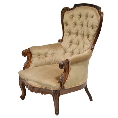 Lot 474 - Victorian walnut framed easy chair