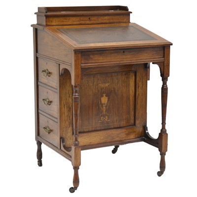 Lot 350 - Victorian rosewood marquetry Davenport desk