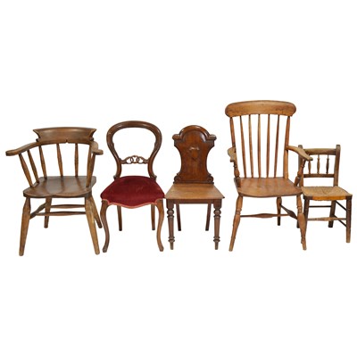 Lot 374 - Victorian elbow chair, and four others