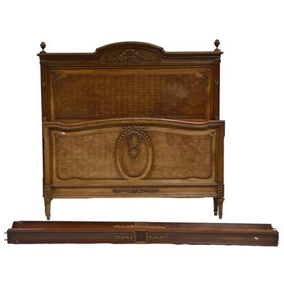 Lot 378 - French walnut and parquetry king size bed
