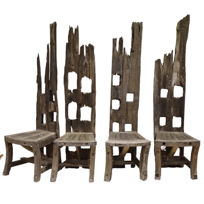 Lot 417 - Four rustic driftwood garden chairs
