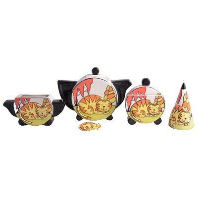 Lot 6 - Lorna Bailey - a ginger cat pattern teaset and badge