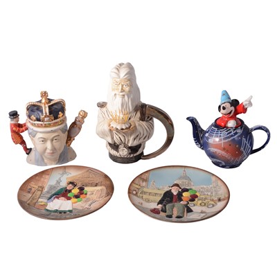 Lot 47 - Six ceramic teapots, some ltd ed, and two Royal Doulton plates.