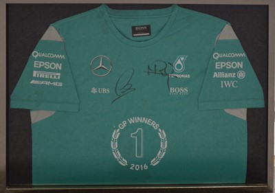 Lot 166 - Formula 1 interest - a Hugo Boss / Mercedes Petronas 2016 Grand Prix Winners shirt.