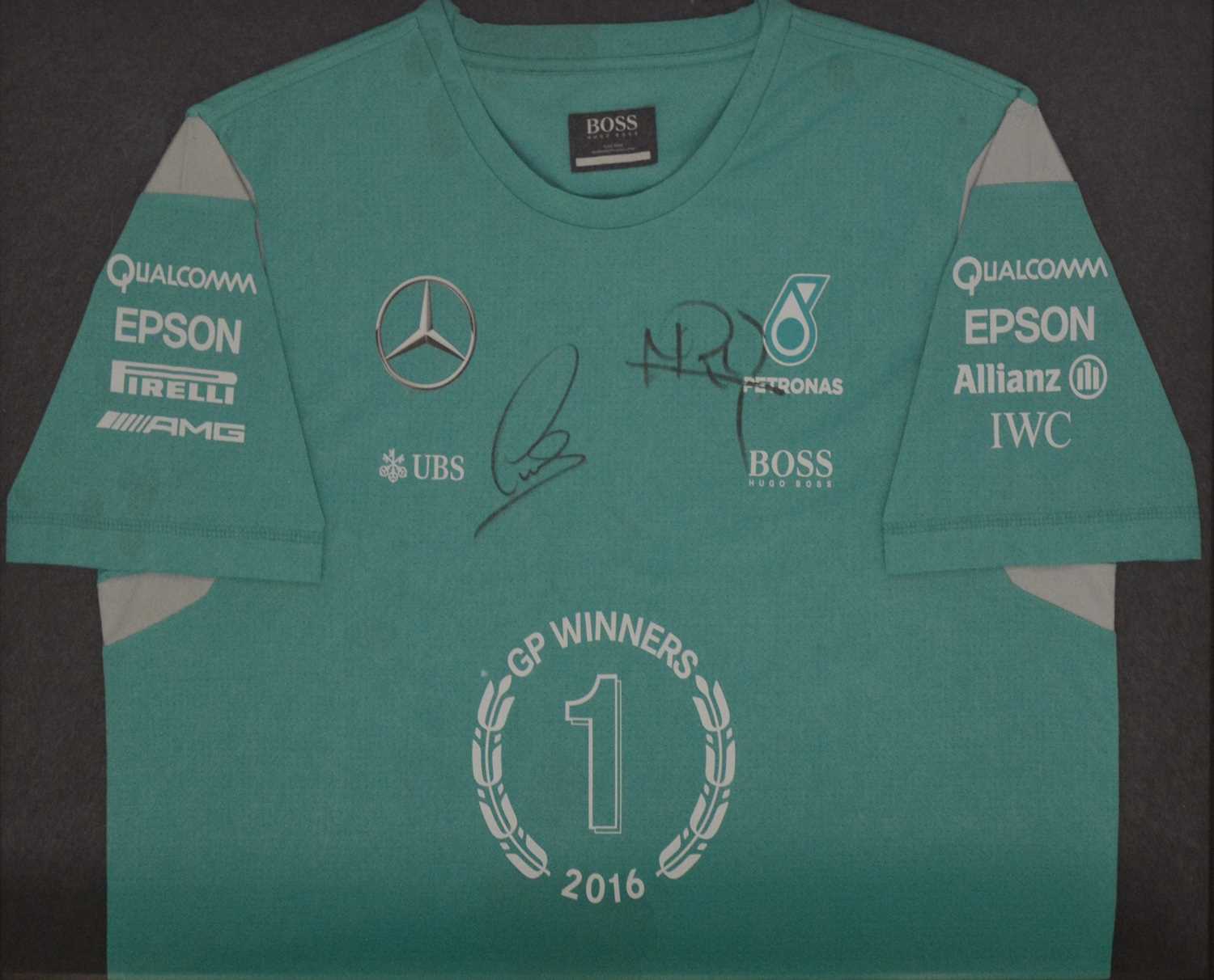 Lot 166 - Formula 1 interest - a Hugo Boss / Mercedes Petronas 2016 Grand Prix Winners shirt.