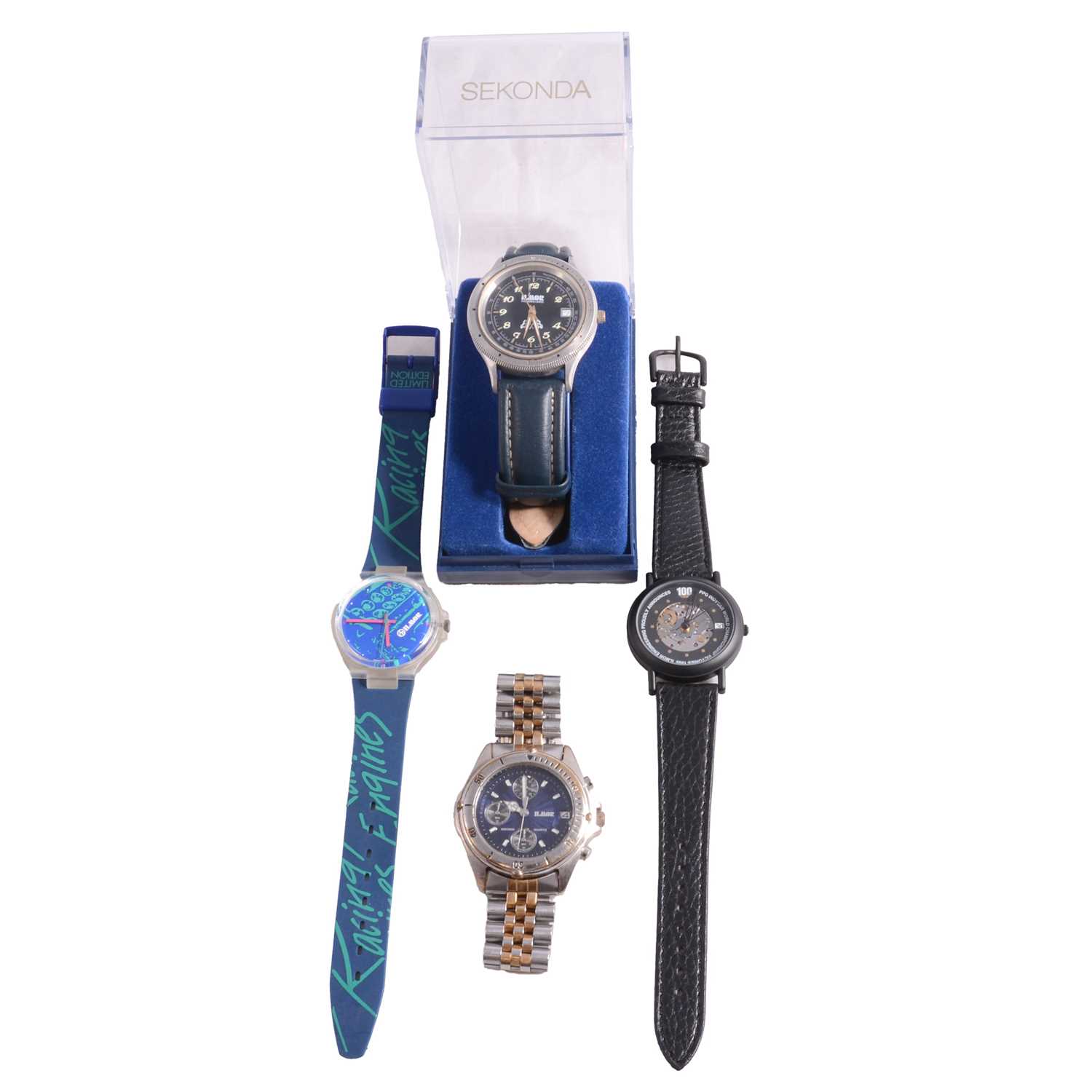 Lot 170 - Motor racing interest - Ilmor Engineering commemorative wristwatches, and Chevrolet Indy car pins.
