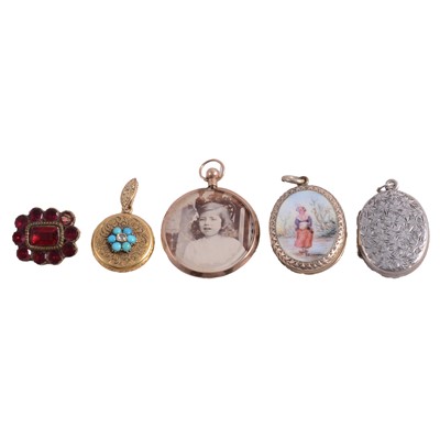 Lot 290 - Five Victorian and later pendants and brooch.