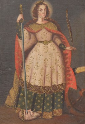 Lot 342 - Spanish School, Child Mary Spinning and Saint Catherine of Alexandria
