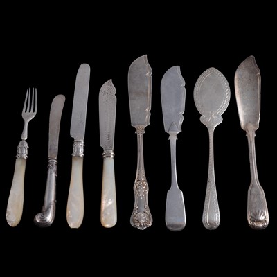 Lot 318 - Set of six silver pistol-handled knives, Harrison Brothers & Howson, Sheffield 1909.