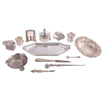 Lot 328 - Set of six silver three-handled tygs, Wakely & Wheeler, London 1902, and other silverwares.