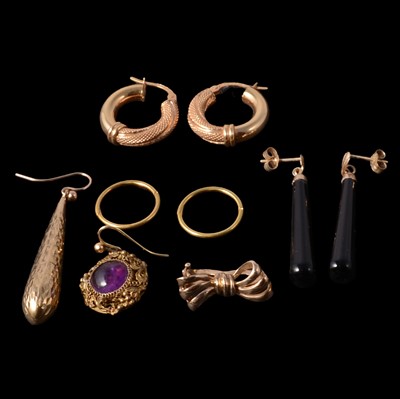 Lot 335 - A pair of Unoaerre 9 carat gold hoop earrings, sleeper earrings, odd earrings.