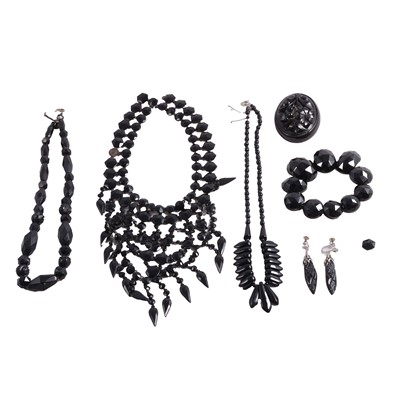 Lot 319 - A collection of Whitby jet and similar jewellery.