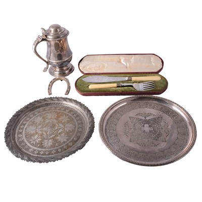 Lot 73 - Silver-plated wares including a Georgian style tankard