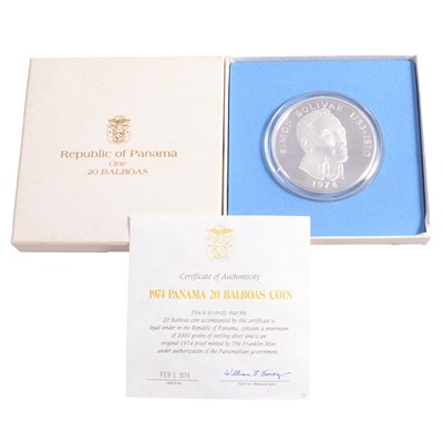 Lot 176 - Republic of Panama - a silver 20 Balboas coin (1974).
