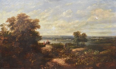 Lot 250 - Victorian School, Landscape with figures on horseback
