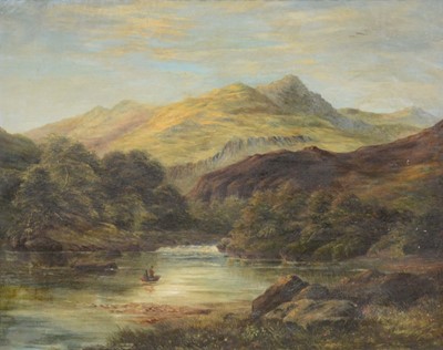 Lot 249 - Victorian School, Highland landscape with boat on a lake