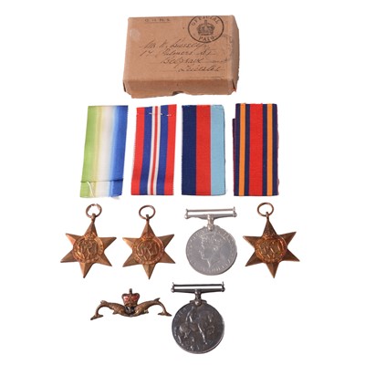 Lot 161 - WWI Naval badge, British War Medal 1914-1918, and WWII medals