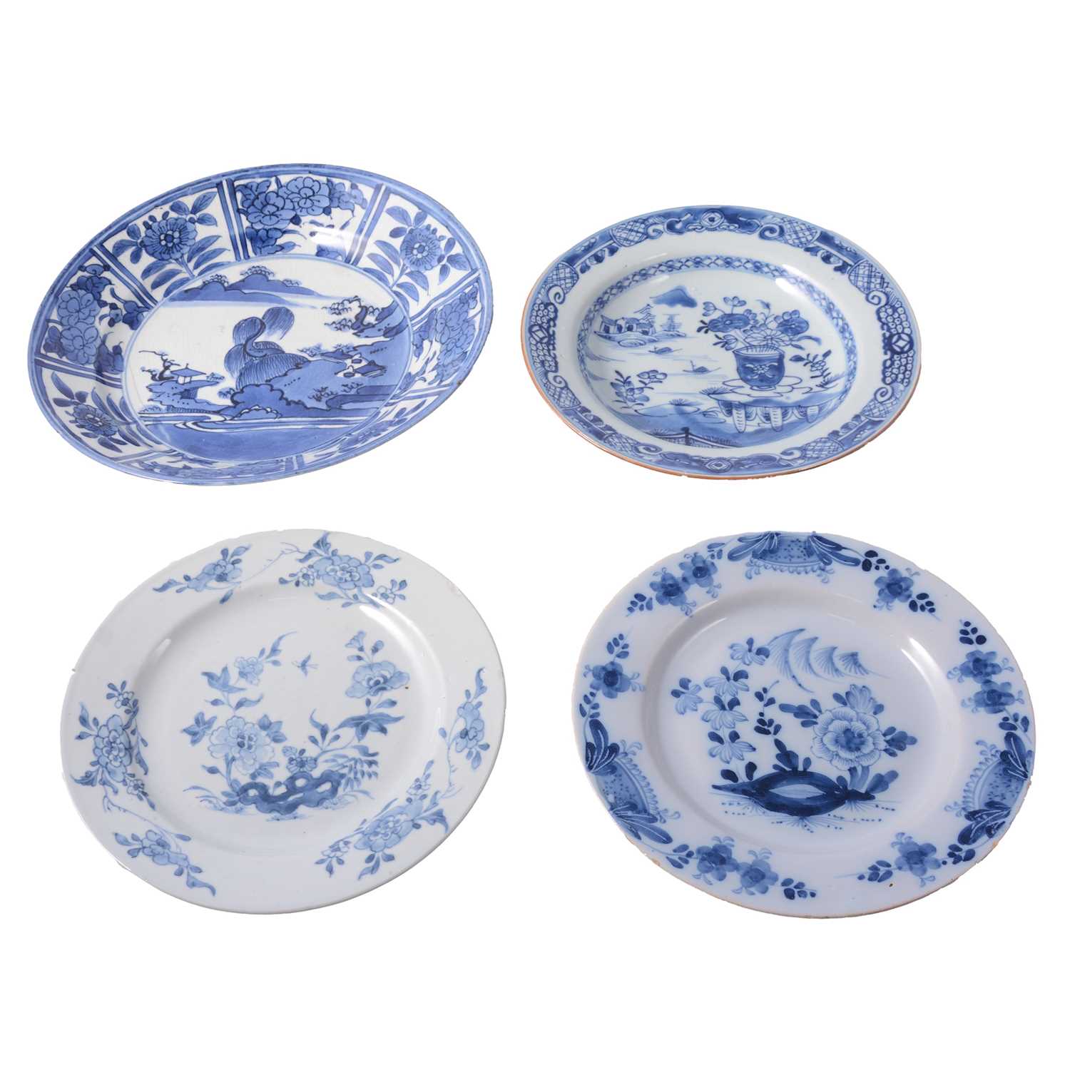 Lot 16 - Small group of Chinese export plates and two Delft plates