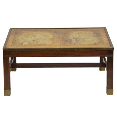 Lot 362 - Mahogany coffee table, the top inset with maps