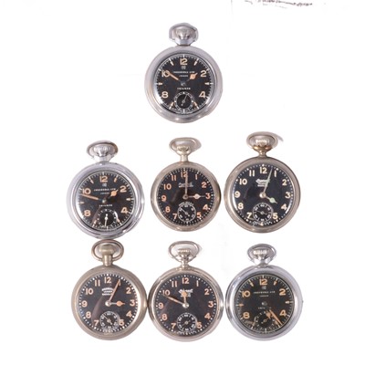 Lot 1143 - Ingersoll - seven pocket watches, black dials