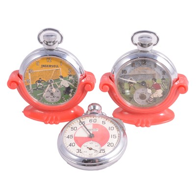 Lot 1138 - Ingersoll - two football automaton pocket watches and an Ingersoll referees watch