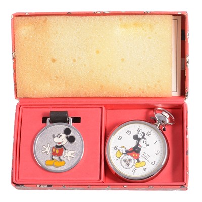 Lot 1137 - Ingersoll - a Mickey Mouse pocket watch and keyring