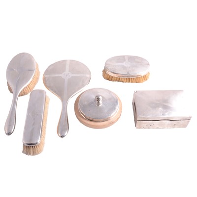 Lot 198 - Three-piece silver-backed dressing table set, Martin Hall & Co Ltd, Birmingham 1923, and other items.