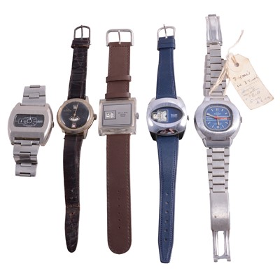 Lot 1230 - Five Buler jump hour wristwatches