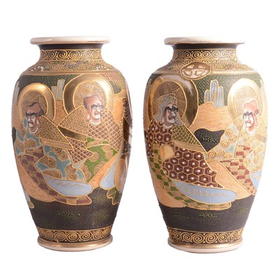 Lot 19 - Pair of Japanese Satsuma pottery vases