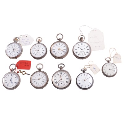 Lot 1151 - Nine silver cased pocket watches