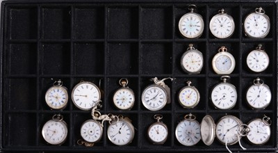 Lot 1146 - Twenty silver and white metal cased fob watches