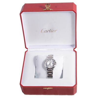 Lot 1056 - Cartier - a lady's Ballon Bleu stainless steel automatic wristwatch.