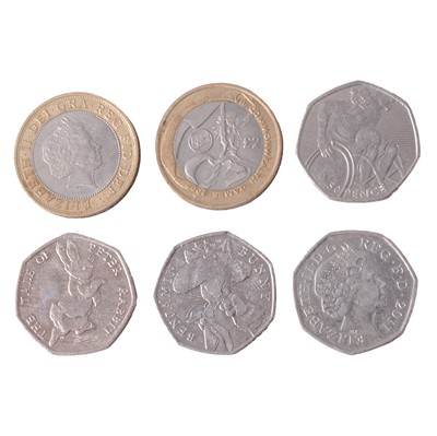 Lot 189 - 2002 Commonwealth Games £2 coins, 2012 Olympics 50p coins, and Beatrix Potter 50p coins.