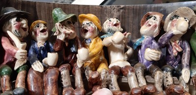 Lot 9 - Will Young, Widecombe Fair - Two figural groups on benches.