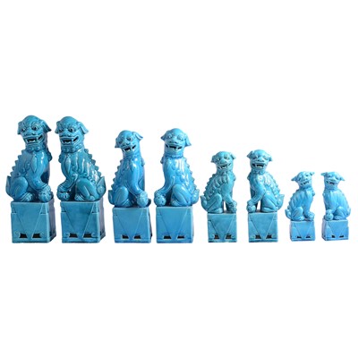 Lot 18 - Four pairs of Chinese pottery Foo dogs