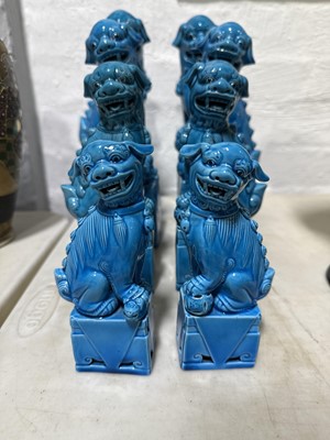 Lot 18 - Four pairs of Chinese pottery Foo dogs