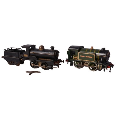 Lot 44 - Hornby, O gauge clockwork locomotive and tender, and a tank locomotive